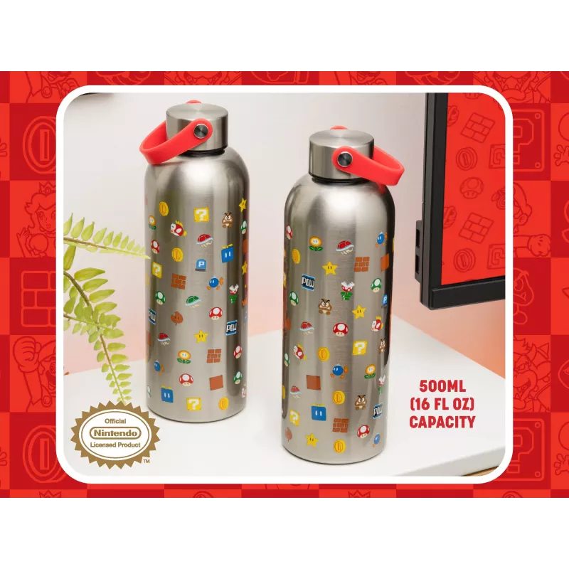Paladone Super Mario Metal Water Bottle met Draagbeugel