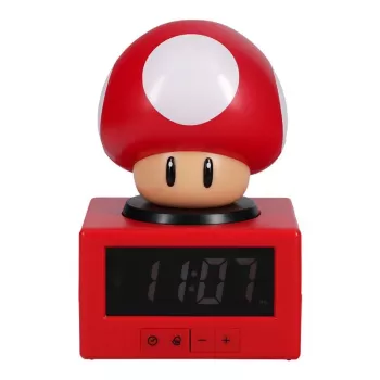 Paladone Super Mario Super Mushroom Icon wekker - digitaal LCD, USB-voeding, officiële Nintendo-geluidseffecten, rood/wit