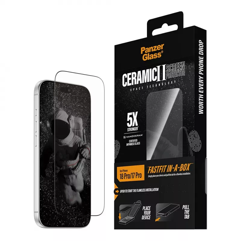 PanzerGlass keramische displaybeschermfolie voor iPhone 17 Pro met FastFit In-A-Box