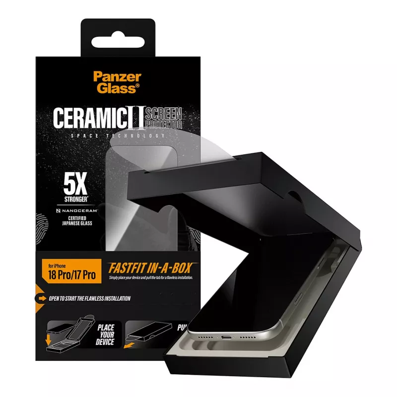 PanzerGlass keramische displaybeschermfolie voor iPhone 17 Pro met FastFit In-A-Box