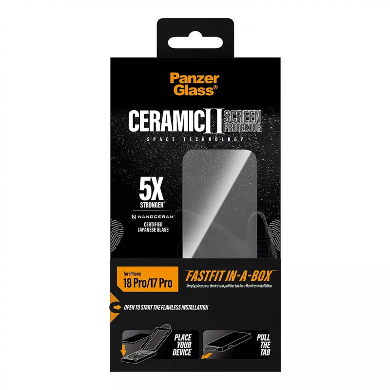 PanzerGlass keramische displaybeschermfolie voor iPhone 17 Pro met FastFit In-A-Box