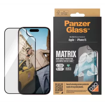 PanzerGlass MATRIX displayscherm met D3O voor iPhone 15 | ultra-wide fit met AlignerKit