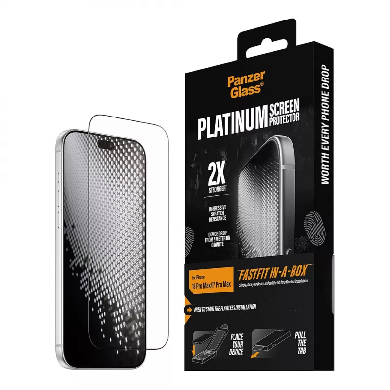 PanzerGlass Platinum displaybeschermfolie voor iPhone 17 Pro Max met FASTFIT IN-A-BOX