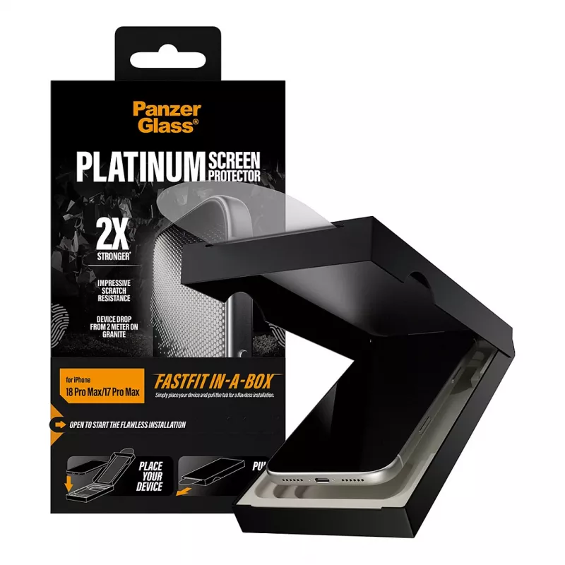PanzerGlass Platinum displaybeschermfolie voor iPhone 17 Pro Max met FASTFIT IN-A-BOX