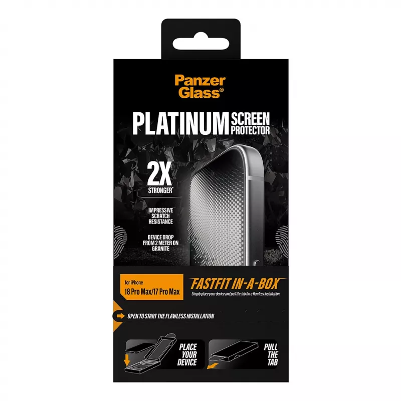 PanzerGlass Platinum displaybeschermfolie voor iPhone 17 Pro Max met FASTFIT IN-A-BOX