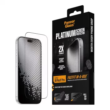 PanzerGlass Platinum displaybeschermfolie voor iPhone 17 Pro met FastFit installatieframe