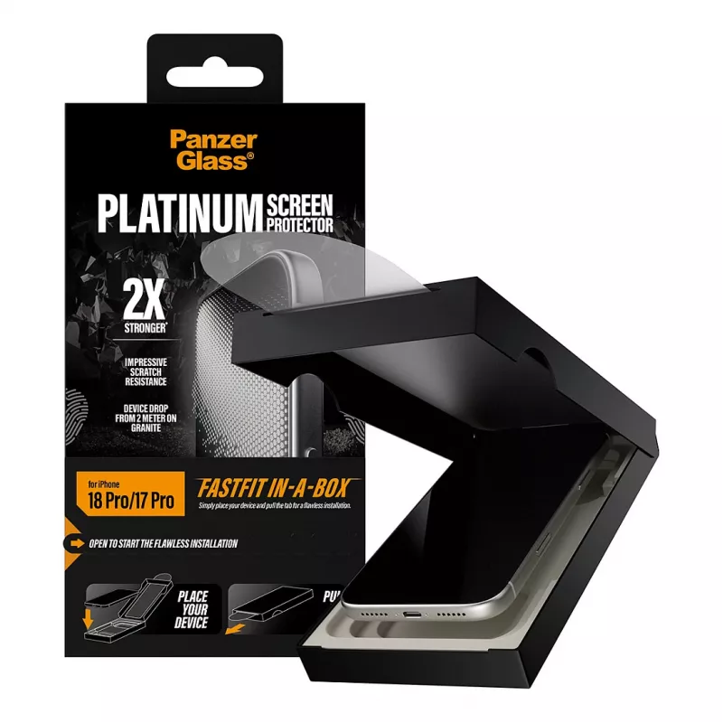 PanzerGlass Platinum displaybeschermfolie voor iPhone 17 Pro met FastFit installatieframe