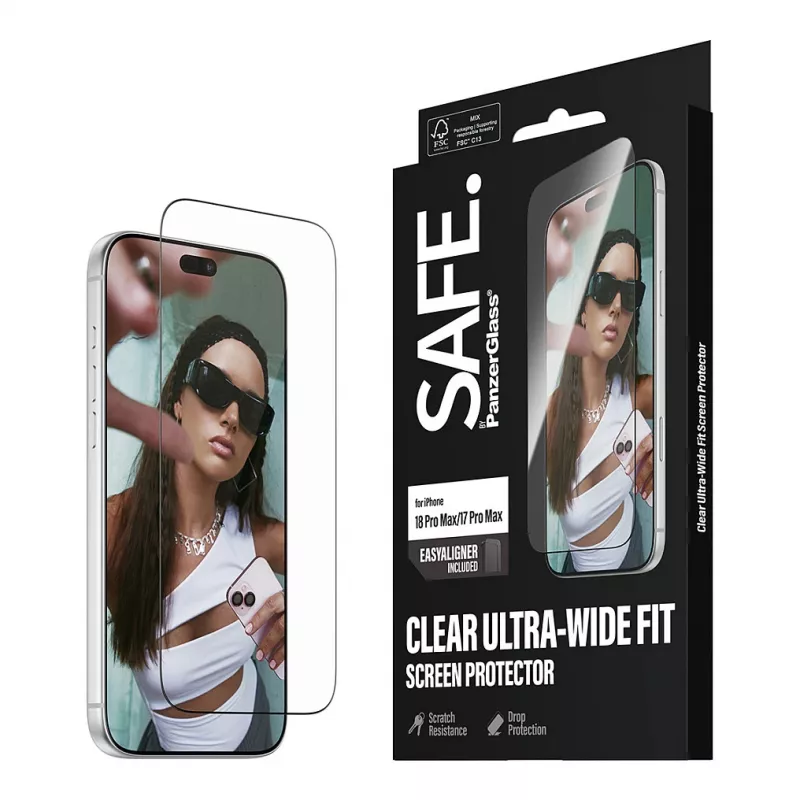 PanzerGlass SAFE beeldschermbeschermfolie voor iPhone 18 Pro Max/17 Pro Max – ultrabreed gehard glas, antibacterieel, 9H hardheid