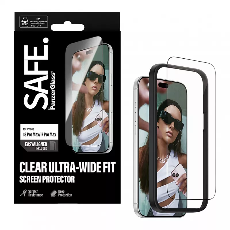 PanzerGlass SAFE beeldschermbeschermfolie voor iPhone 18 Pro Max/17 Pro Max – ultrabreed gehard glas, antibacterieel, 9H hardheid