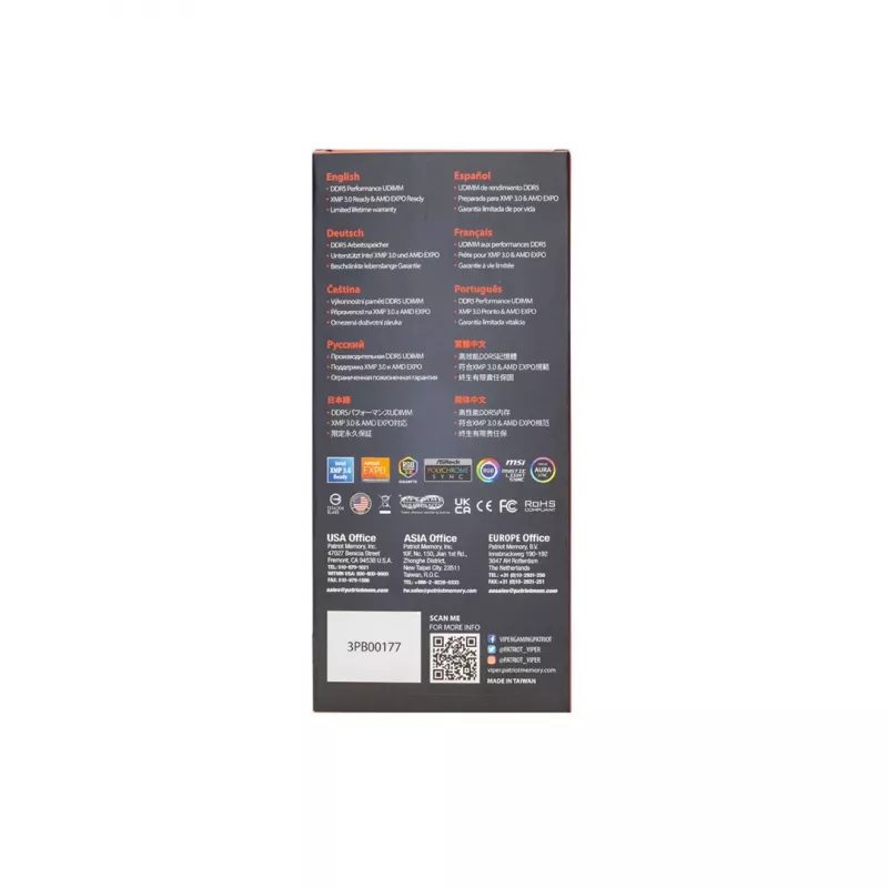 Patriot Viper Venom AMD DDR5 16GB 6000MHz CL36 EXPO RGB werkgeheugen module