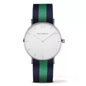 PAUL HEWITT Sailor Line Unisex quartz horloge 39mm witte wijzerplaat groen/wit nylon band PH-SASSTWNG20