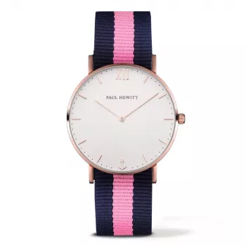 PAUL HEWITT Sarstwin unisex horloge 39 mm roségoud roestvrijstalen kast witte wijzerplaat nude leren band quartz PHSARSTWNLP20