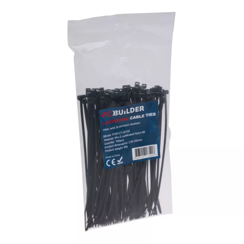 PCBuilder LOCKDOWN 150mm kabelbinders (100 stuks) - zwart