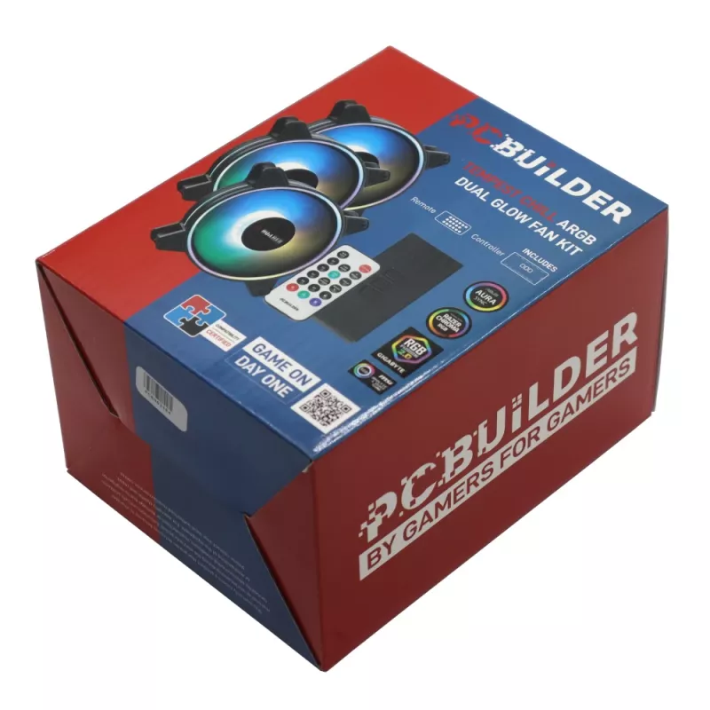 PCBuilder Tempest Chill ventilator-kit 3x120mm Dual Glow ARGB-ventilatoren + controller + RF-afstandsbediening