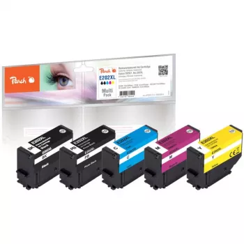 Peach PI200-773 compatibele 5-pack inktpatronen voor Epson Expression Premium XP-6000/XP-6005/XP-6100/XP-6105 (zwart, fotozwart, cyaan, magenta, geel) - hoge capaciteit, vervangt Epson 202XL