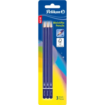Pelikan 978783 2B zeskant grafietpotlood, blauw, FSC-gecertificeerd hout, Duitsland, blisterverpakking