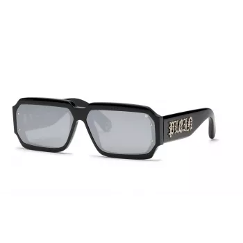 PHILIPP PLEIN MAN SPP150-670703 zonnebril rechthoekig zwart montuur grijze glazen 67/11/145 mm
