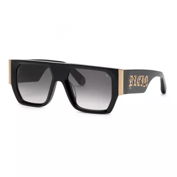 PHILIPP PLEIN MAN Zonnebril SPP094M540700 Zwart acetaat montuur Grijze polycarbonaat glazen 54/18/145 mm
