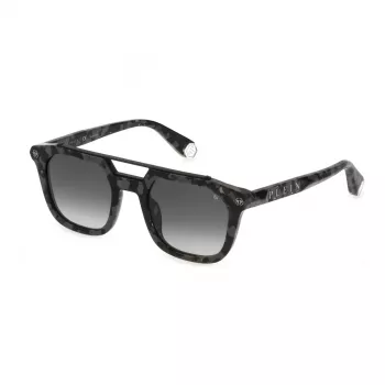 Philipp Plein heren zonnebril SPP001M510721 - zwart acetaat frame, grijze glazen, 51 mm