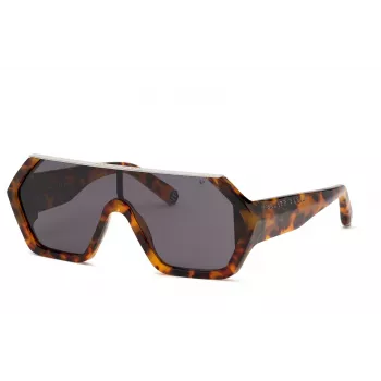Philipp Plein heren zonnebril SPP047990728 - zwart acetaat montuur, grijze polycarbonaat glazen, UV400-bescherming