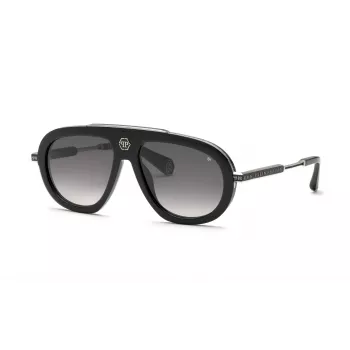 PHILIPP PLEIN SPP151V57700Y herenzonnebril - zwart acetaat montuur, grijze polycarbonaatglazen, 57 mm