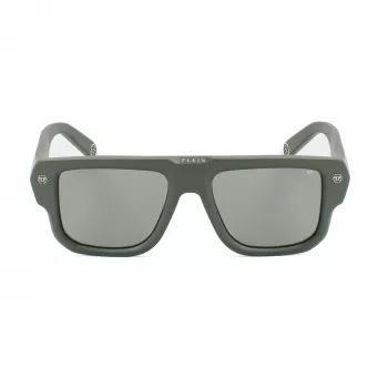 Philipp Plein SPP179-550Z29 herenzonnebril, zwart acetaat montuur, grijze polycarbonaatglazen, 55/18/145 mm