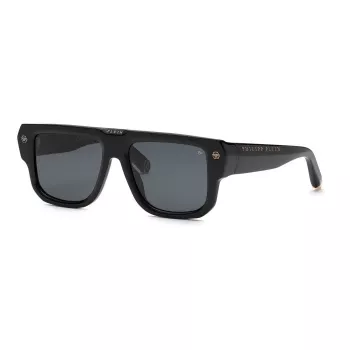 Philipp Plein SPP179-550Z29 herenzonnebril, zwart acetaat montuur, grijze polycarbonaatglazen, 55/18/145 mm