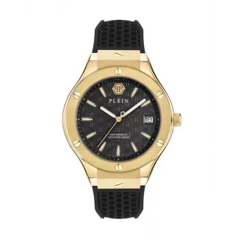 Philipp Plein The $kull Heren Quartzhorloge 44mm RVS behuizing Zwarte siliconenband PWUFA0225