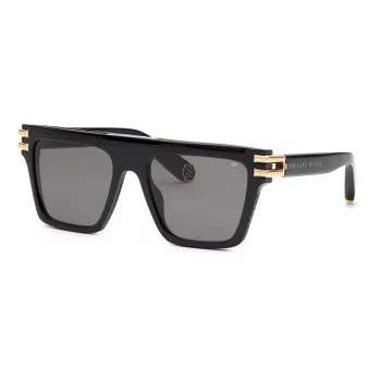 PHILIPP PLEIN unisex zonnebril SPP108M560700 - zwart montuur, grijze glazen, 56 mm