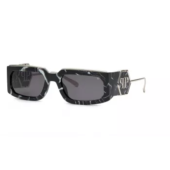 PHILIPP PLEIN unisex zonnebril SPP119M580Z21 - zwart acetaat montuur, grijze polycarbonaatglazen, UV400-bescherming