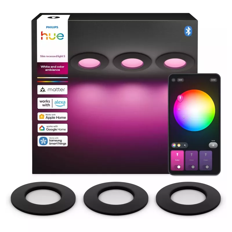 Philips Hue White & Color Ambiance Slim Recessed Light S x3 - zwart