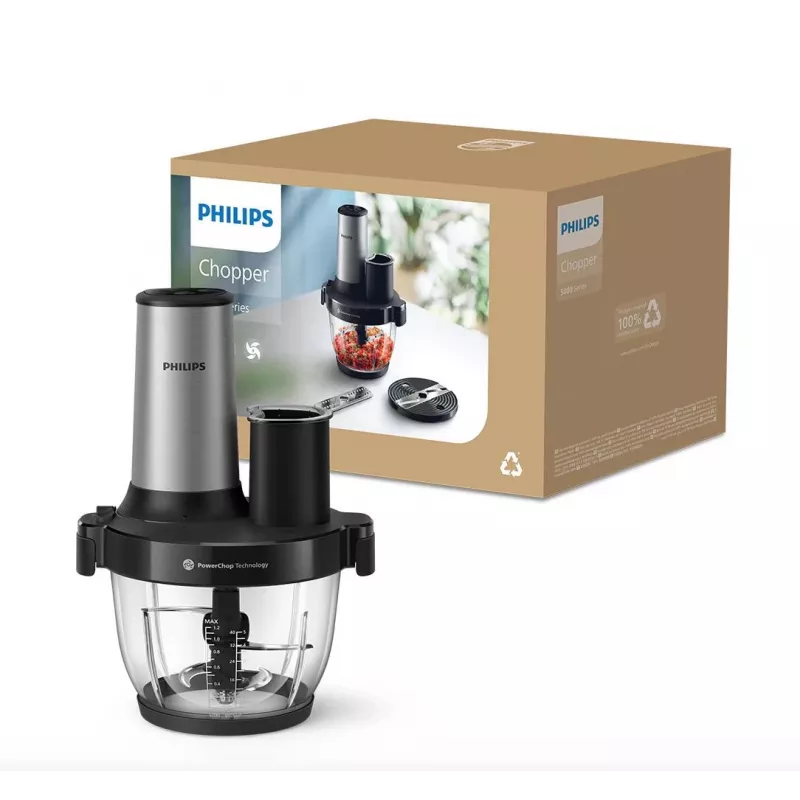 Philips Series 5000 Keukenmachine Chopper HR1504/00, 800 W, 2,1 L Kom, Wit