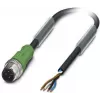Phoenix Contact SAC-4P-M12MS/ 3,0-PUR sensor-/actorkabel, M12 stekker recht naar open einde, 4-polig A-gecodeerd, 3 m PUR zwart-grijs