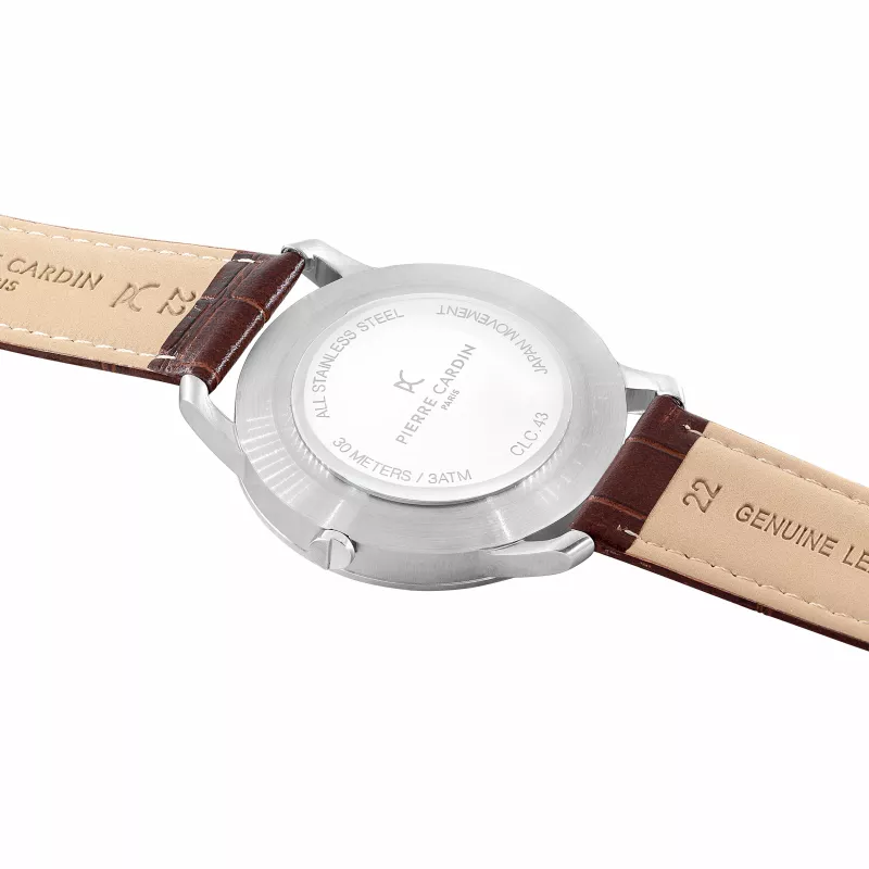Pierre Cardin heren quartz analooghorloge CLC.6000 43mm RVS behuizing zwarte leren band