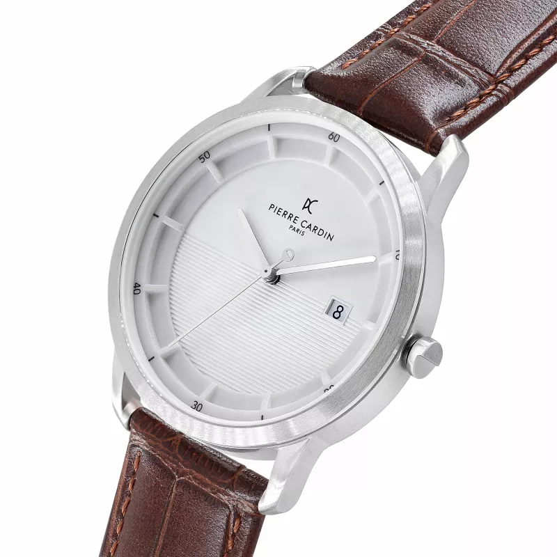 Pierre Cardin heren quartz analooghorloge CLC.6000 43mm RVS behuizing zwarte leren band