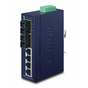 PLANET ISW-621TS15 industriële unmanaged L2 Fast Ethernet-switch met 4x 10/100 + 2x 100Base-FX SC multimode, DIN-rail-/wandmontage, -40 tot 75 °C