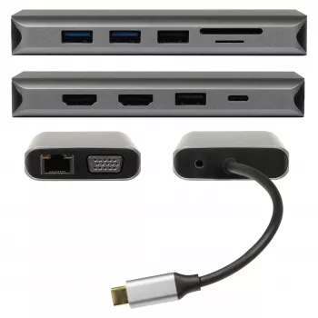PLUSONIC USB-C docking-adapter 8in1 - Space Gray