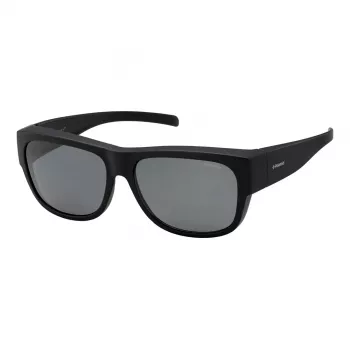 Polaroid Ancillaries PLD9003SDL5 unisex rechthoekige zonnebril - mat zwart montuur, grijze gepolariseerde glazen