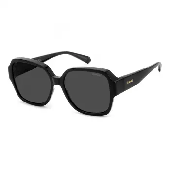 Polaroid Ancillaries PLD9021S807 unisex rechthoekige zonnebril - zwart montuur, grijze gepolariseerde glazen