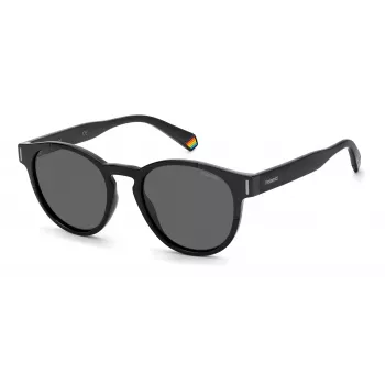 Polaroid PLD6175S807M9 unisex rechthoekige zonnebril - zwart montuur grijze gepolariseerde glazen 51mm