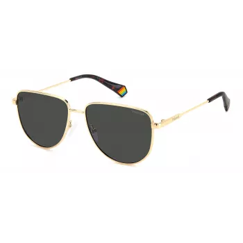 POLAROID PLD6196SXJ5G unisex rechthoekige zonnebril - zwart montuur, grijze gepolariseerde glazen, 56 mm