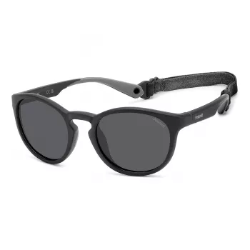 Polaroid PLD7050S003 unisex rechthoekige zonnebril - zwart montuur, grijze gepolariseerde glazen
