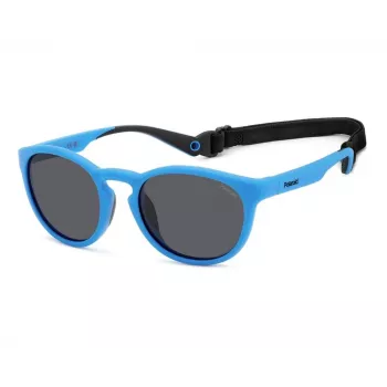 POLAROID PLD7050SMVU unisex vierkante zonnebril - mat zwart montuur, grijze gepolariseerde glazen, 52 mm