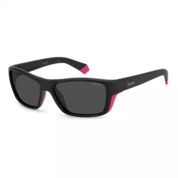POLAROID SPORT MAN zonnebril PLD7046S3MR rechthoekig sport wrap zwart montuur grijze gepolariseerde glazen 57-17-135 mm