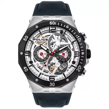 POLICE heren PL16065JSTB04 Raho analoog quartz horloge 46mm blauwe wijzerplaat bruine leren band
