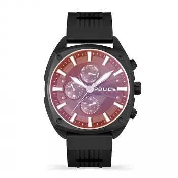POLICE herenhorloge quartz analoog PEWJQ2007302 47mm zwarte wijzerplaat zwarte leren band