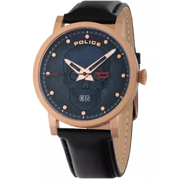 Police heren quartz analoog horloge PL15404JSR.03 - Blauwe wijzerplaat, bruine leren band, 43mm