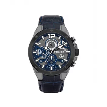 Police heren quartz analoog horloge PL15711JSUB03 - blauwe wijzerplaat, blauwe leren band, 48mm edelstalen kast
