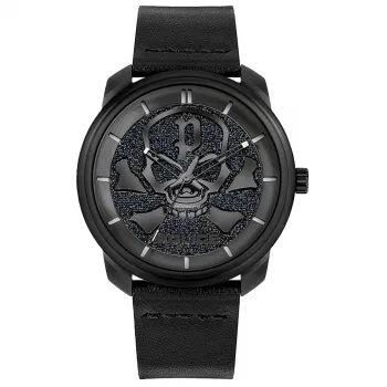 Police heren quartz analoog horloge PL15714JSB0 44mm RVS behuizing zwarte leren band