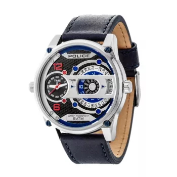 POLICE herenhorloge R1451279001 quartz horloge 55mm zwarte wijzerplaat lederen band